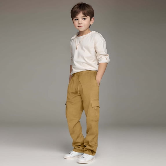 Teen Sweatpants Girls Athletic Joggers with Pockets Adjustable Drawstring Pants Boys Yellow Joggers Boys Pants Size 110