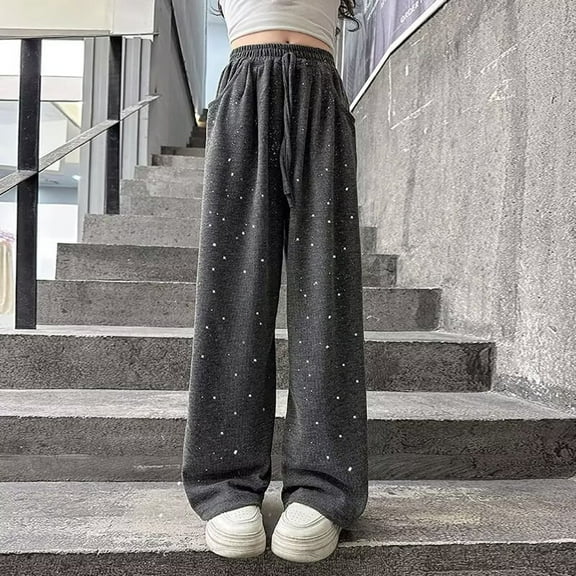 Teen Sweatpants Summer Fall Daily Wear Straight Wide Leg Pants Girls Baggy Pants 14-15Years Girls Clothes