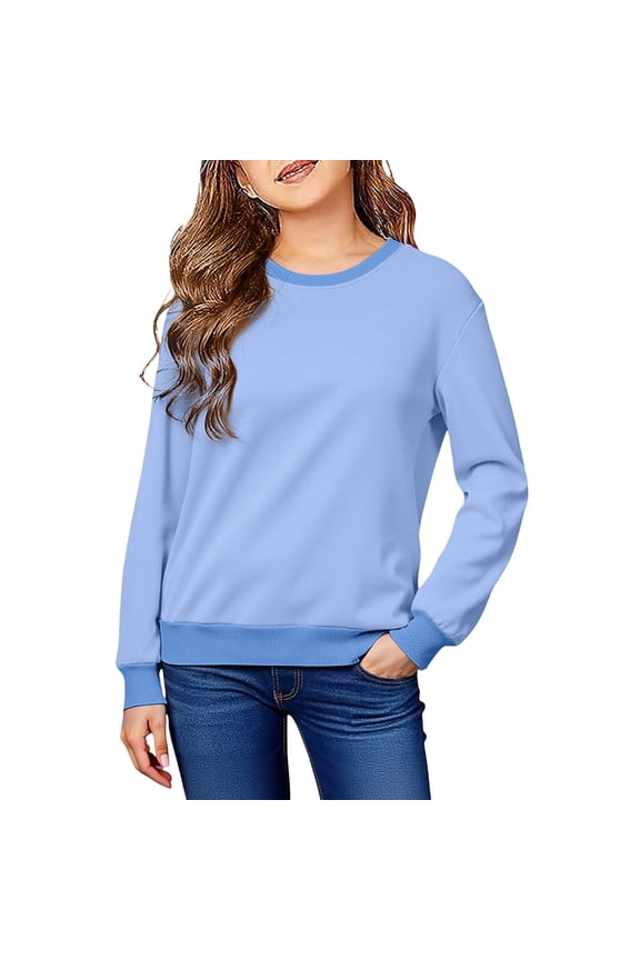 Teen Sweatshirt Long Sleeve Blue Sweatshirt Teen Pullover Crewneck Blouse Shirt Tops Fall Winter Clothes Girls Clothes Size 13-14 Years
