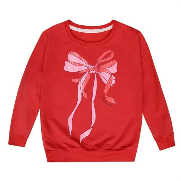 Teen Sweatshirts Kids Girls Spring Fall Casual Headless Bow Print Long Sleeved Hoodie Sweatshirt Hoodies for Teens Red 7 Years-8 Years