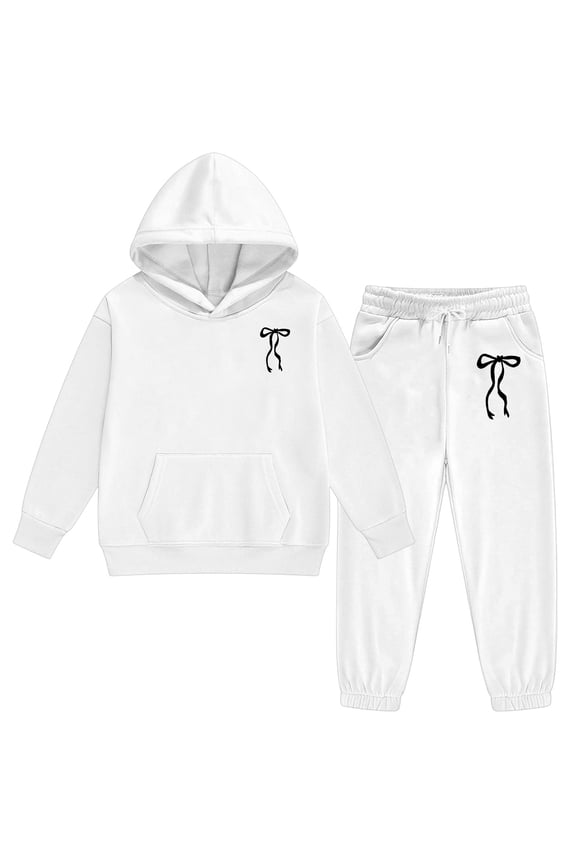 Sweatsuit 2PC Long Sleeve Bow Hoodies Pullover and Jogger Sweatpants Winter Clothes Size 12-13 Years Girls Clothes