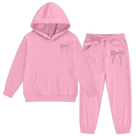 Teen Sweatsuit Set for Girls 2 Piece Long Sleeve Bow Sweatshirt Pullover and Sweatpants Winter Clothes Girls Set 10-11 Years