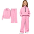 thumbnail image 1 of Teen Sweatsuit Set for Girls Pink Tracksuit Half Zip Thumbhole Pullover Sweatshirts and Sweatpants Set Jogging Suits for Girls 15-16 Years, 1 of 9