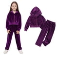 thumbnail image 1 of Teen Sweatsuits for Girls Velour Purple Track Suit Zip Up Cropped Hoodie Sweatpants Set Teenage Girl Clothes 13-14 Years, 1 of 9