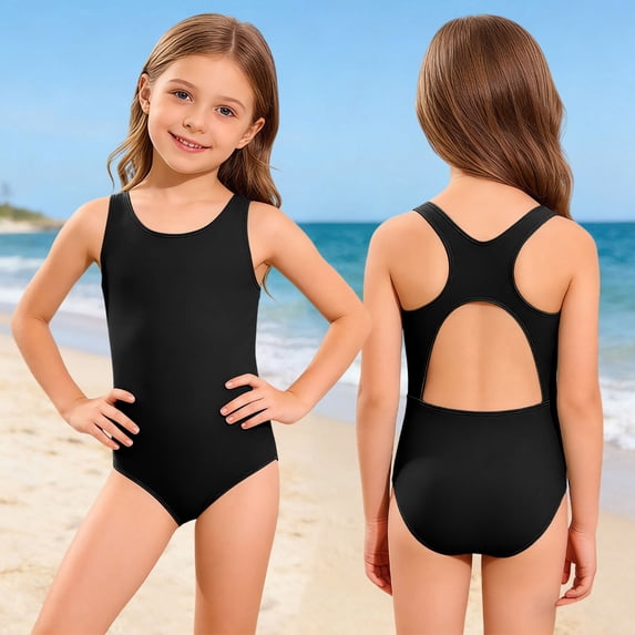 Bathing Suit Black 1 Piece Swimsuit Sleeveless Quick Dry Pool Parties Girls Vacation Outfits 13-14 Years