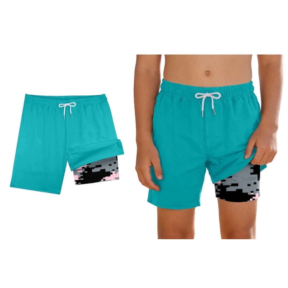 Swim Trunks Boys with Compression Liner Green Quick Dry Board Shorts 13-14 Years Swimsuit Boy