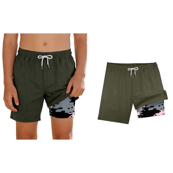 Swim Trunks for Boys with Compression Liner Grey Quick Dry Beach Board Shorts Swim Trunks Boys 13-14 Years