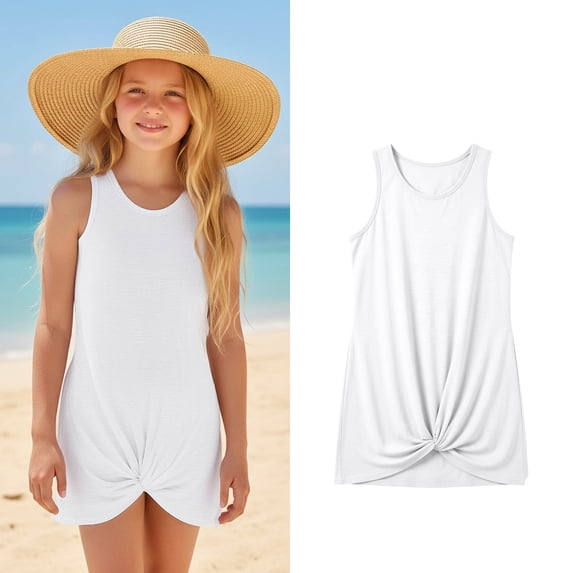 Teen Swimsuit Cover Up Casual Sleeveless Twist Front Girls Swim Dresses 13-14 Years Bathing Suit Girl