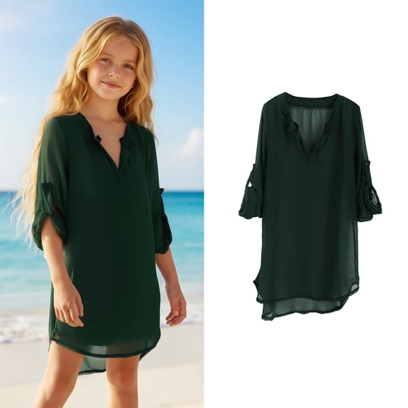 Teen Swimsuit Cover Up Crew Neck Green Tulle Beach Cover Up Tulle Dress Girls Bathing Suits Size 12-13 Years