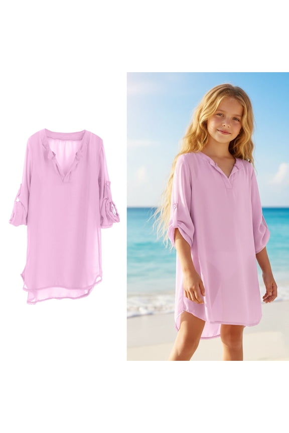 Teen Swimsuit Cover Up Girls Crew Neck Pink Tulle Beach Cover Up Girls Swim Dresses Swim Suits for 12-13 Years Old Girls