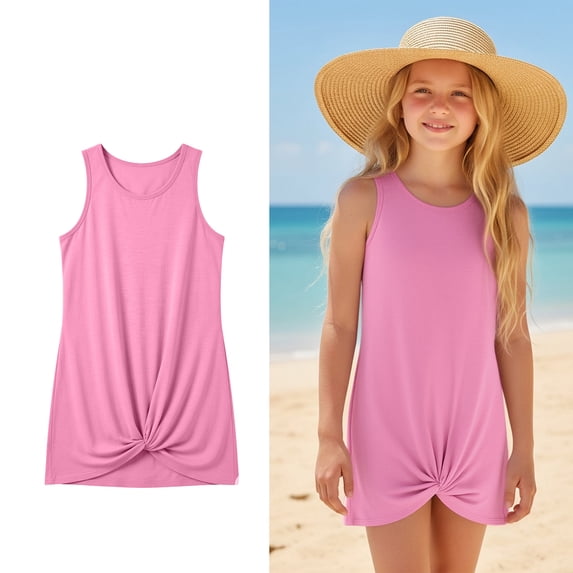 Teen Swimsuit Cover Up Girls Summer Sleeveless Twist Front Girls Beach Dress 13-14 Years Bathing Suit Girl