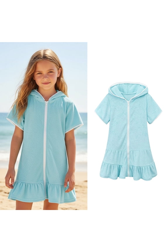 Teen Swimsuit Cover Up Girls Zip Up Hooded Green Towel Cover Up Girls Towel Dress Kids Swimsuits 10-11 Years