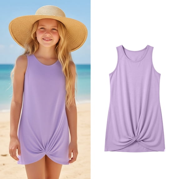 Teen Swimsuit Cover Up Sleeveless Twist Front Girl Beach Dress 11-12 Years Old Girl Clothes