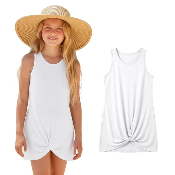 Teen Swimsuit Cover Up Summer Sleeveless Twist Front Girl Beach Dress Swim Suits for Girls 13-14 Years