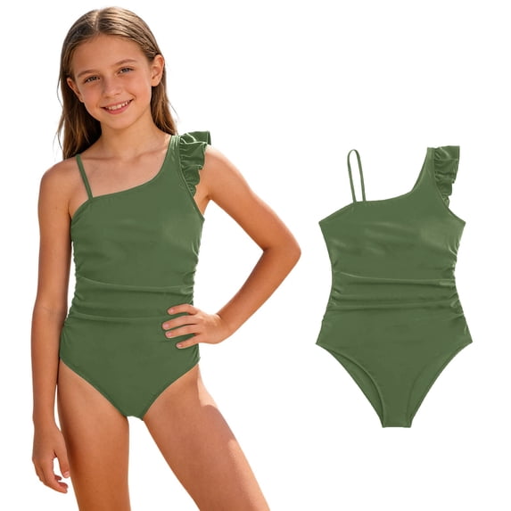 Swimsuit Girls Adjustable Strap Ruffled Swimsuits Girls 1 Piece Bathing Suits Girls Swimsuits Size 14-15 Years