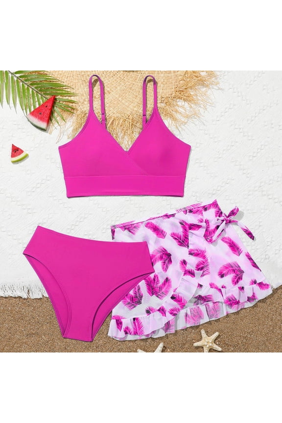 Teen Swimsuit Girls Fashion Printed 3 Piece Bathing Suit with Cover up Skirt Summer Cute Girl Swimwear Teen Bathing Suit
