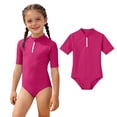 thumbnail image 1 of Swimsuit Girls Rash Guard Swimsuits Short Sleeve Zipper Bathing Suit Girls Size 10-11 Years, 1 of 5