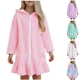 thumbnail image 1 of Teen Swimsuits Bikini Girls Terry Cloth Swim Cover Up Zip Up Hooded Bathing Suit Coverup Wraps Rufled Puff Sleeve Pool Beach Robe Cover-Up, 1 of 5
