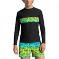 thumbnail image 1 of Teen Swimsuits Boys Rash Guard Set Hawaiian Print 2 Piece Long Sleeve Boy Swim Shirt with Boys Swim Trunks Modest Beach Kids Bathing Suit Swimwear Set for 3-14Years, 1 of 7