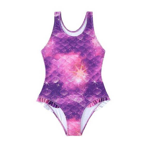 Swimsuits Girls Piece Swimsuit Featuring Purple Starlight Design And Scallop Scale Skirt For Beach Pool Swimming Sun Rash Guard