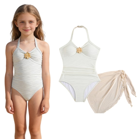 Teen Swimsuits Quick Dry Halter 1 Piece Bathing Suits with Cover Up Skirt Teen Clothes 15-16 Years