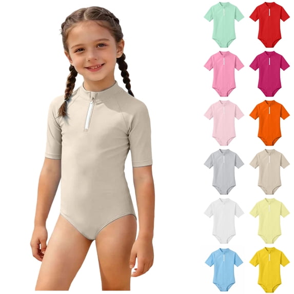 Swimsuits Short Sleeve 1 Piece Bathing Suit Quick Dry Beach Swimwear Rashguard Swimming Suit for Girls 14-15 Years