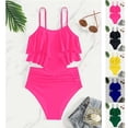thumbnail image 1 of Teen Swimsuits Solid Ruffled Back Tankini 2 Piece Bikini for Teens Youth Baby Bathing Suit Girl Hot Pink1 12-13 Years, 1 of 3