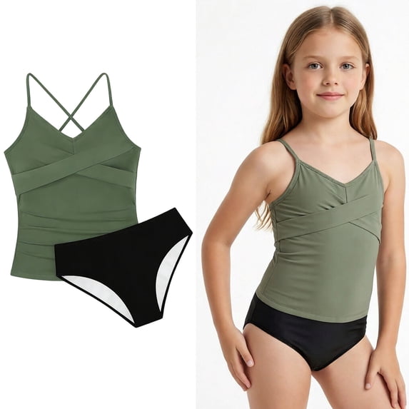 Swimsuits Tankini 2 Piece Swim Suits with Chest Pad Bathing Suits for Girls 15-16 Years