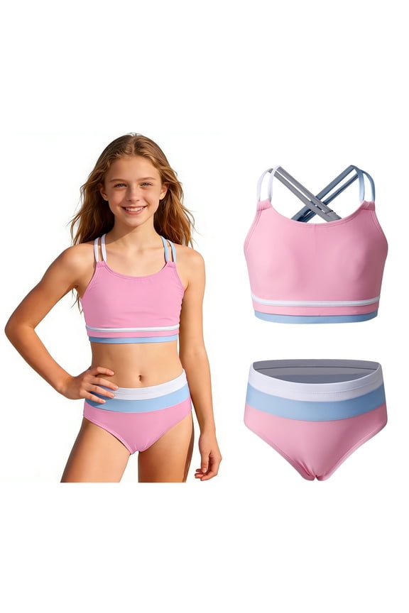 Teen Swimsuits for Girls Double Strap 2 Piece Girls Swim Suit with Chest Pad Teen Swimsuits for Girls 14-15 Years