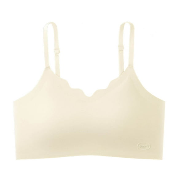 Teen T-Shirt Bralettes Comfy Padded Cotton Wireless Bras Everyday Underwear Seamless Sports Bras, 9-12Years Beige