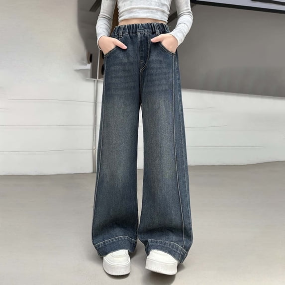 Girl Jeans Baggy Jeans Girls High Waisted Wide Leg Jeans with Pockets Straight Leg Jeans Girls Outfits Size 13-14 Years