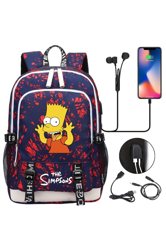 Teen The Simp_sons Backpack Graphic Laptop Bookbag with USB Charging Port Waterproof Canvas Knapsack for Student