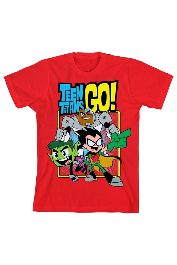 Teen Titans Cyborg Beast Boy Robin Youth Boys Red T-Shirt-Small