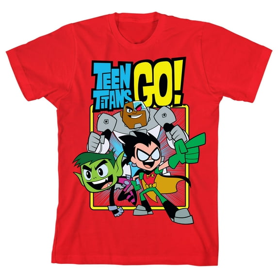 Teen Titans Cyborg Beast Boy Robin Youth Boys Red T-Shirt-XL