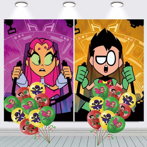 Teen Titans Go Banner Backdrop Background Birthday Balloons Party Supplies Taspestry Poster Wall Decor