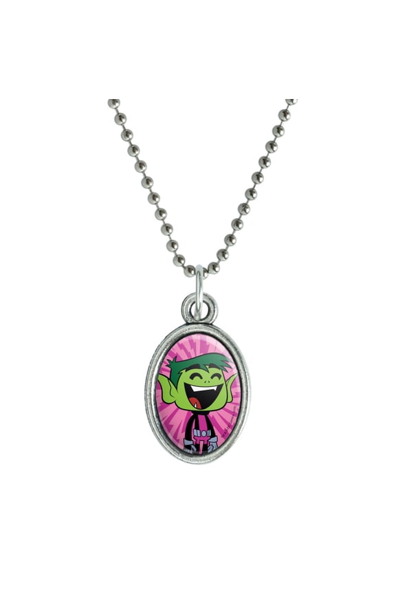 Teen Titans Go! Beast Boy Antiqued Oval Charm Pendant with Chain
