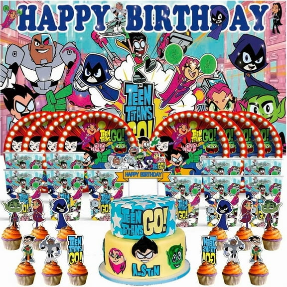 Teen Titans Go Birthday Cups Party Supplies Decor Backdrop Plates Fans Decorations Banner