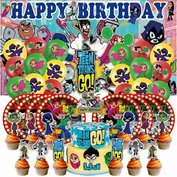 Teen Titans Go Birthday Party Supplies Balloons Plates Decoration Cake Topper Decor Tableware Banner Backdrop
