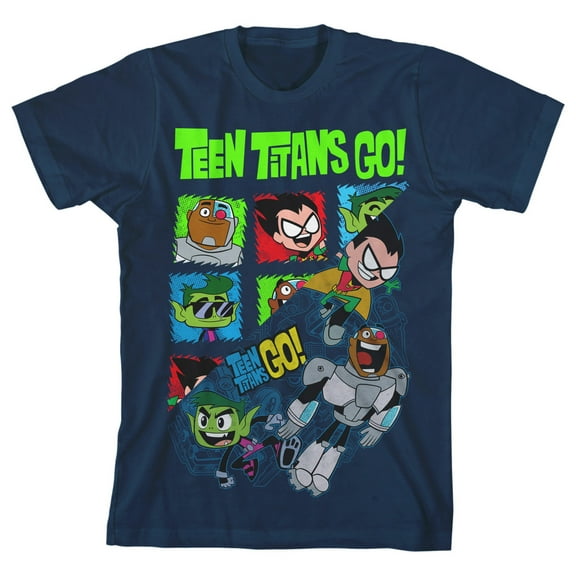 Teen Titans Go Character Grid Character Art Split Image Boy's Navy T-shirt-XS