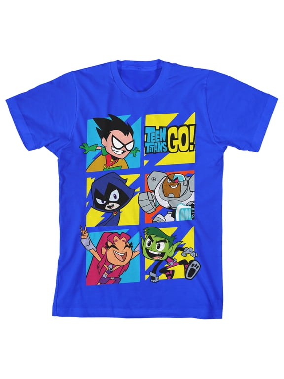 Teen Titans Go Character Panels Boy's Royal Blue T-shirt-Medium