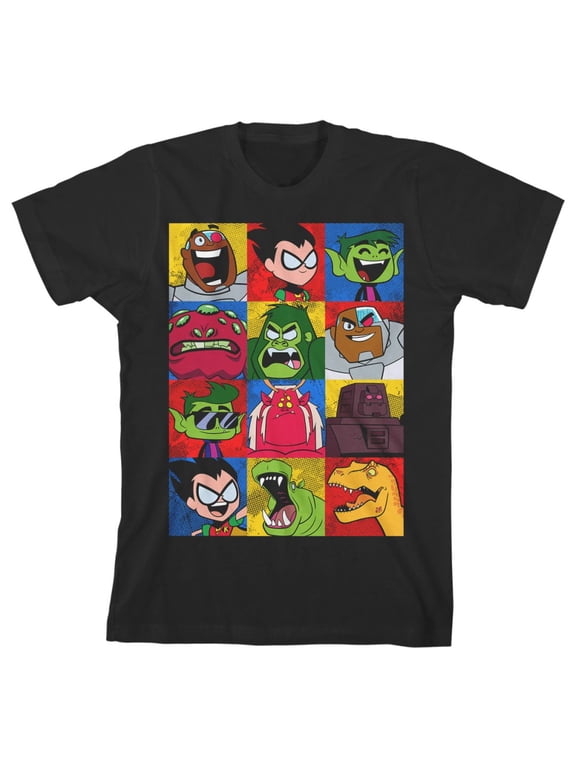 Teen Titans Go Character Squares Youth Black Graphic Tee-Large