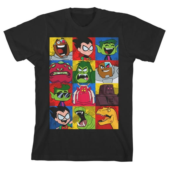 Teen Titans Go Character Squares Youth Black Graphic Tee-Medium