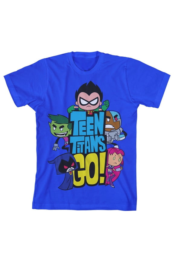 Teen Titans Go Characters And Logo Boy's Royal Blue T-shirt-XS