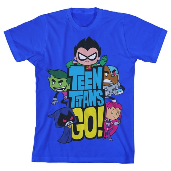 Teen Titans Go Characters And Logo Boy's Royal Blue T-shirt-XS