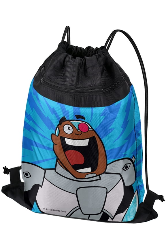 Teen Titans Go! Cyborg Drawstring Backpack Sports Bag Sackpack 17" x 13", Perfect for Gym, Yoga or Practice