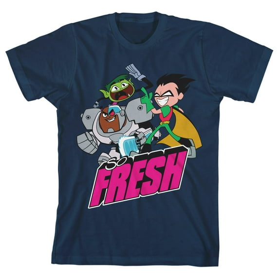 Teen Titans Go Fresh Boys Navy T-shirt-XS
