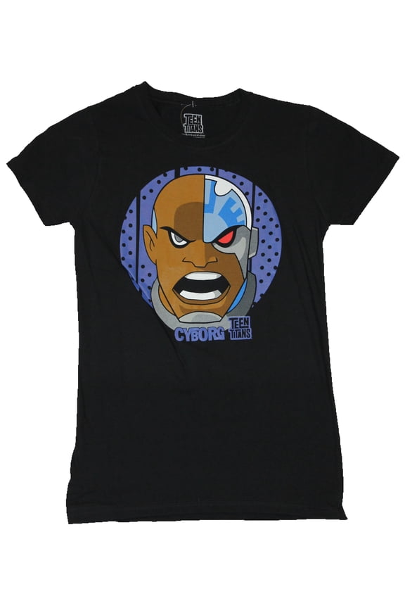 Teen Titans Go Girls Juniors T-Shirt - Cyborg Circle Face Cartoon Image (Small)