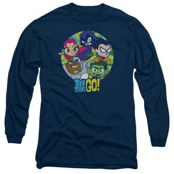 Teen Titans Go Go Go Group Long Sleeve Adult 18/1 T-Shirt Navy