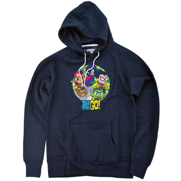 Teen Titans Go Go Go Group Unisex Adult Slim Fit Pull-Over Heather Hoodie, Navy, Small