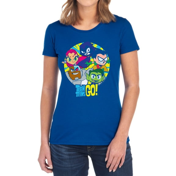 Teen Titans Go Go Go Group Women's T Shirt, Royal, 2X-Large